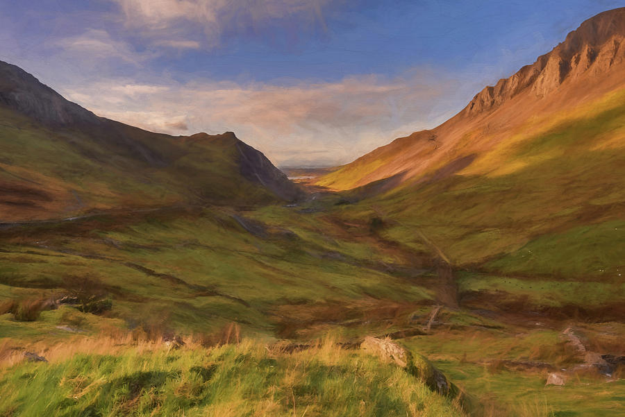 Digital oil painting of the Nantlle Valley in the Snowdonia National ...