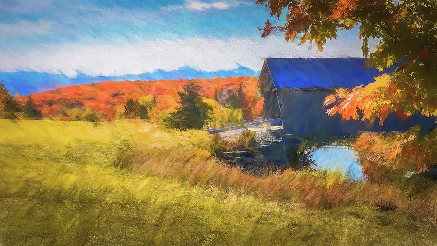 Digital Painting of the Old Covered Bridge Photograph by Jeff Folger