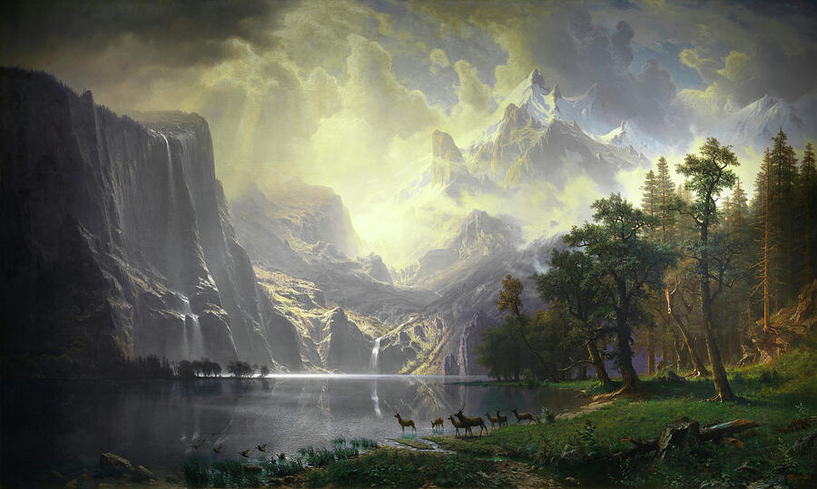 Digital Remastered Edition - Among the Sierra Nevada Mountains, California Painting by Albert Bierstadt