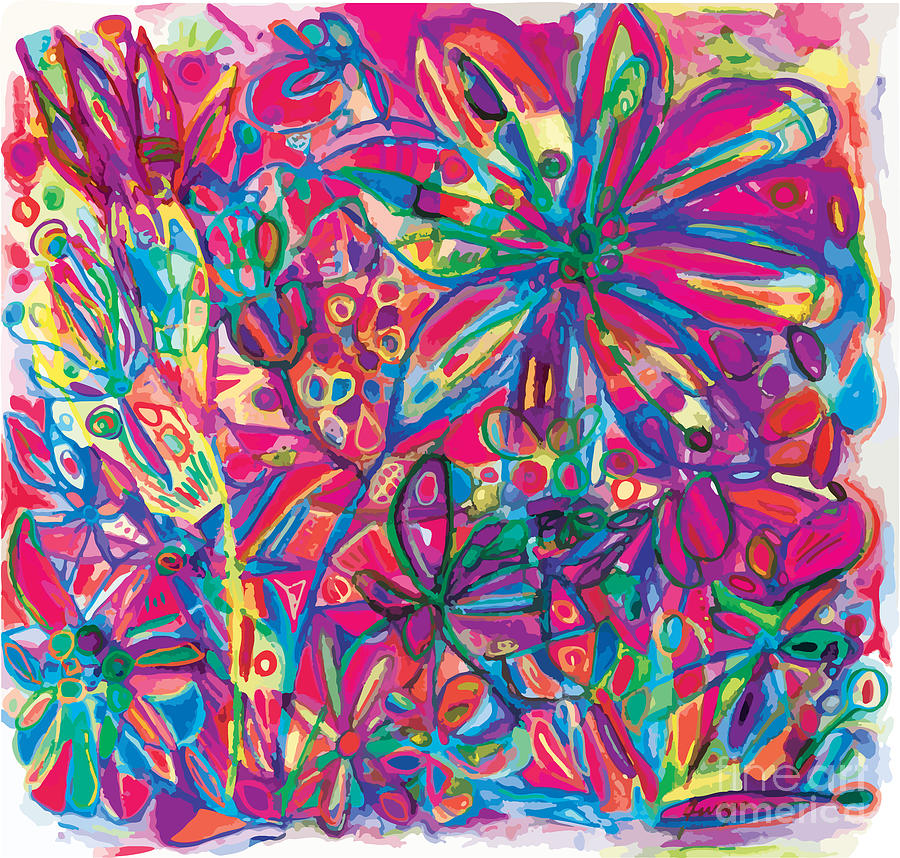 Digital Version of Abstract Colorful flowers Joyful Garden In Magenta Digital Art by Patricia Awapara