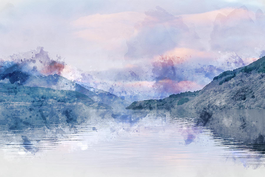 Digital watercolor image of Majestic landscape image across Loch ...