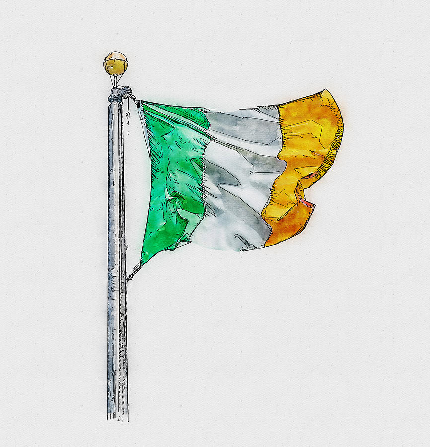 Digital watercolor painting of Irish flag of Ireland isolated over white background Digital Art by Maria Kray