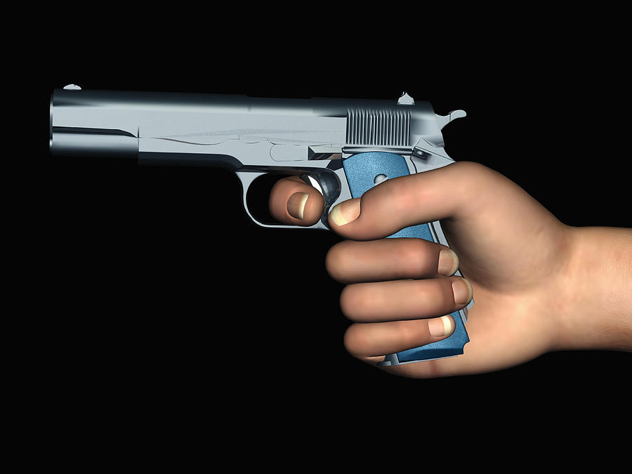 Digitally generated image of male hand holding pistol Drawing by Scott Camazine