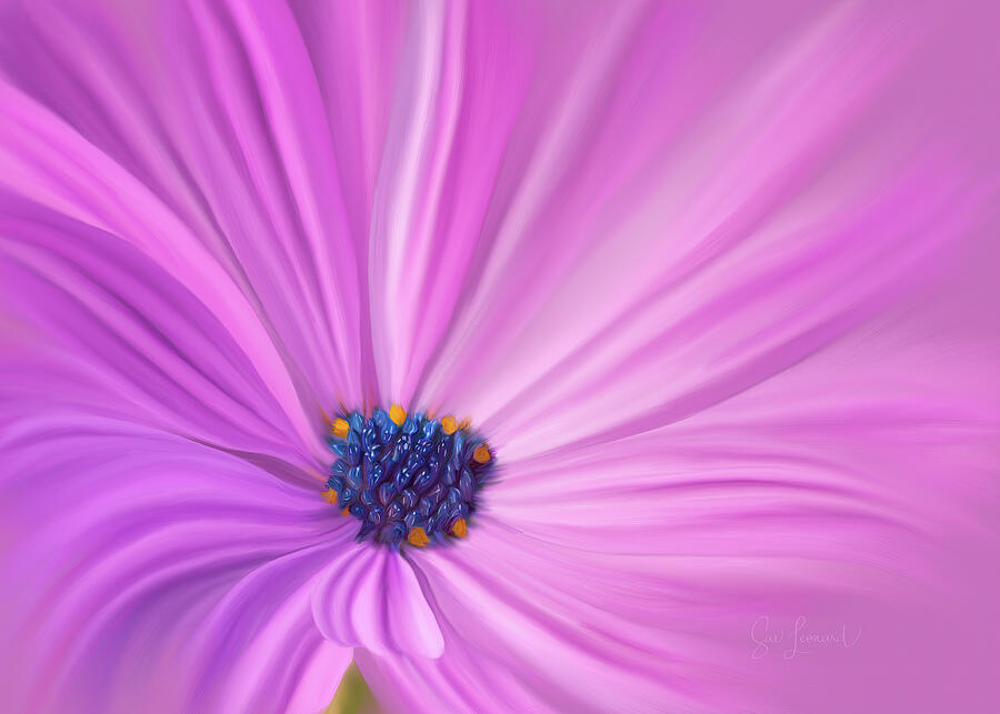 Vibrant Pink Flower Close-Up Photograph - Digitally painted Daisy by Sue Leonard