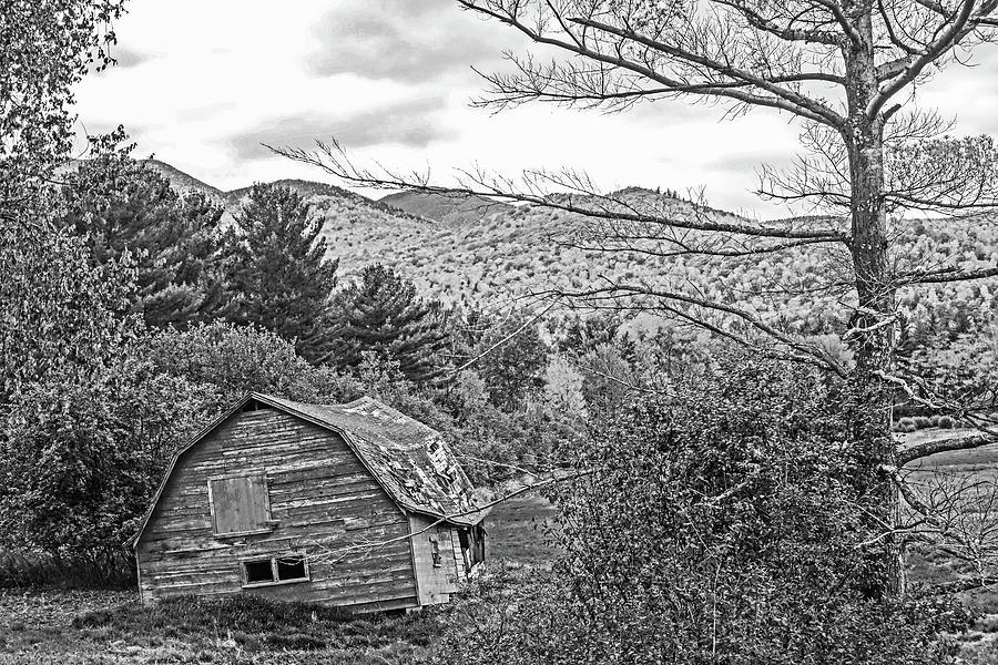 Dilapidated Barn Keene New York NY Route 73 Autumn Hills Black and White Photograph by Toby McGuire