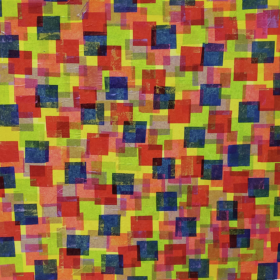 DIMENSIONAL POP Abstract Squares in Primary Red Yellow Blue Green Mixed Media by Lynnie Lang