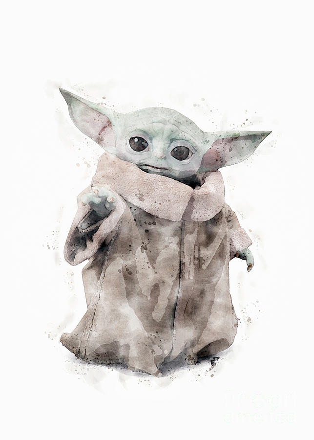 Din Grogu Baby Yoda Watercolor Painting by Pablo Romero - Pixels