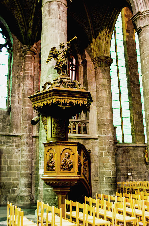 Notre Dame Photograph - Dinant Cathedral Pulpit by Deborah Smolinske