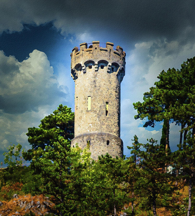 Dinant Guard Tower, Dry Brush on Sandstone Digital Art by Ron Long Ltd Photography