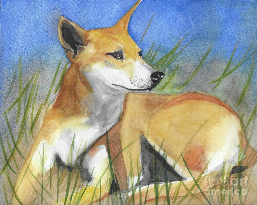 Dinggu - Wiradjuri - Dingo, native dog Painting by Vicki B Littell