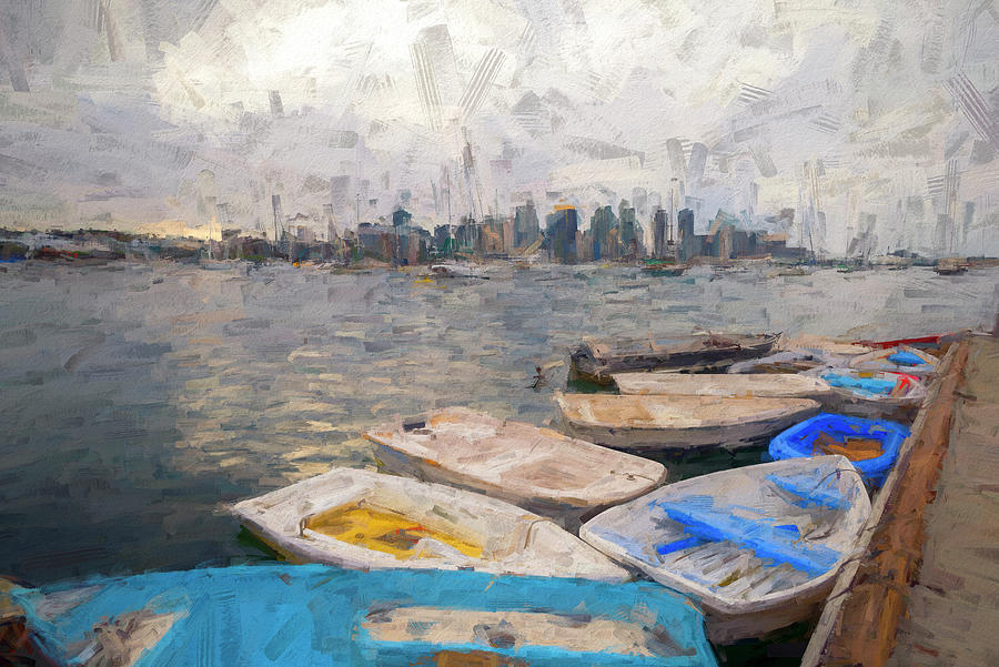 Dinghies At The Dock Painterly Mixed Media by Joseph S Giacalone