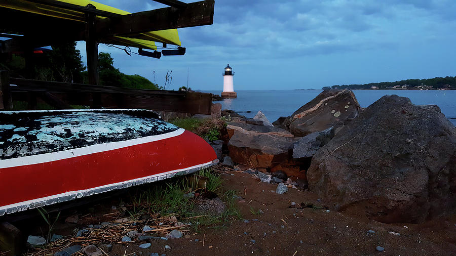 Dinghys, Kayaks, and a Lighthouse Photograph by Jeff Folger