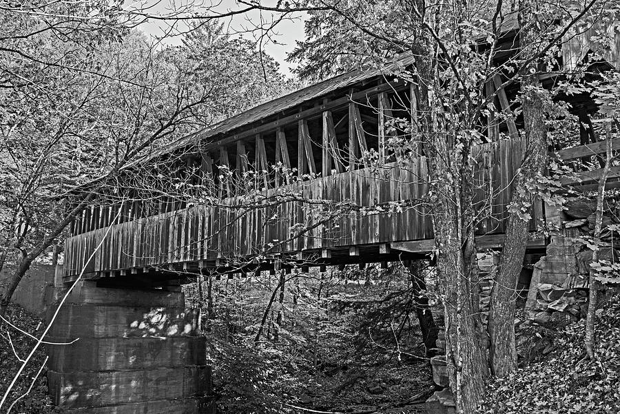 Dingleton Hills Covered Bridge Cornish NH Fall Foliage Black and White Photograph by Toby McGuire