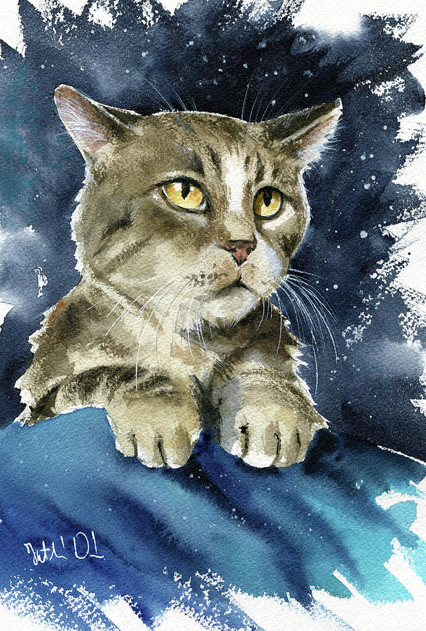 Dinho Senior Tabby Cat Painting Painting by Dora Hathazi Mendes