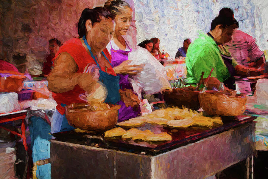 Dining at Ajijic Market, Mexico Digital Art by Tatiana Travelways