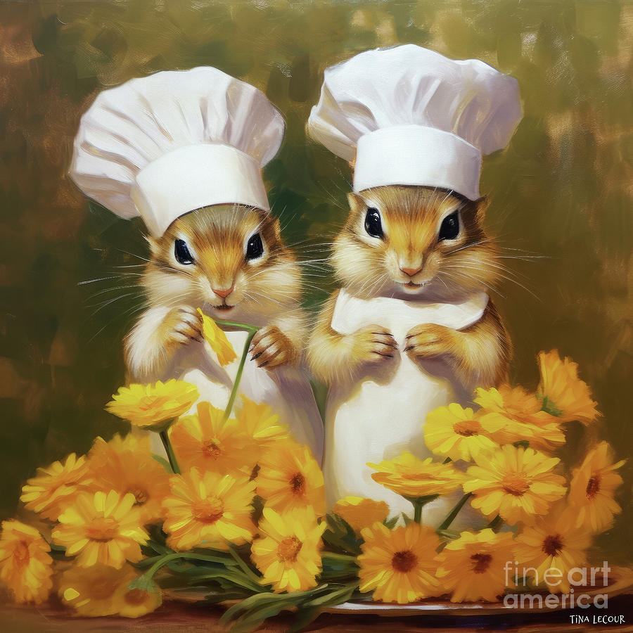 Chipmunk Painting - Dining On Daisies by Tina LeCour