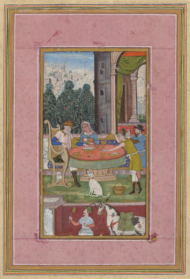 Dining Scene with European Elements c. 1590 India, Subimperial, 16th century Color on paper Digital Art by Celestial Images