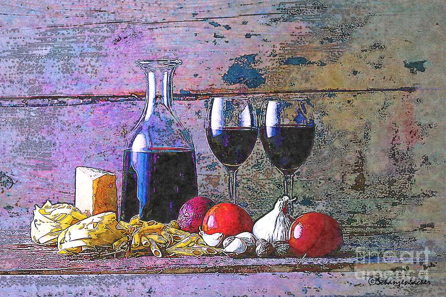 Dining with wine Mixed Media by Aurelia Schanzenbacher