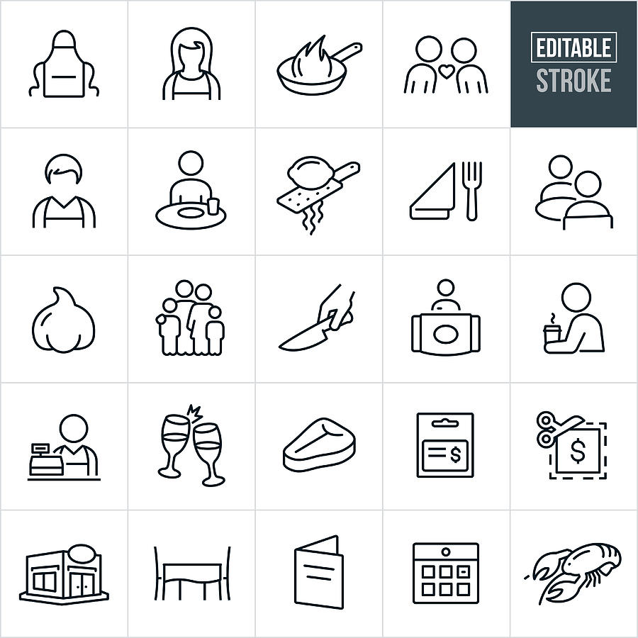 DiningThin Line Icons - Editable Stroke Drawing by Appleuzr