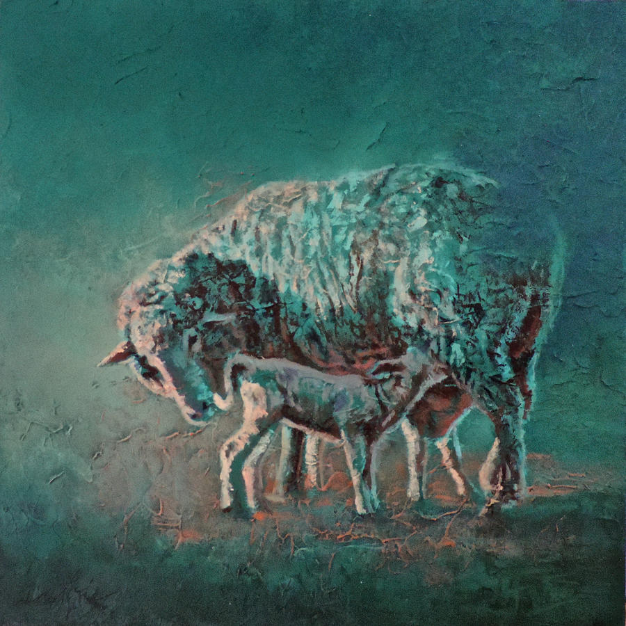 Sheep Painting - Dinner For Two by Mia DeLode