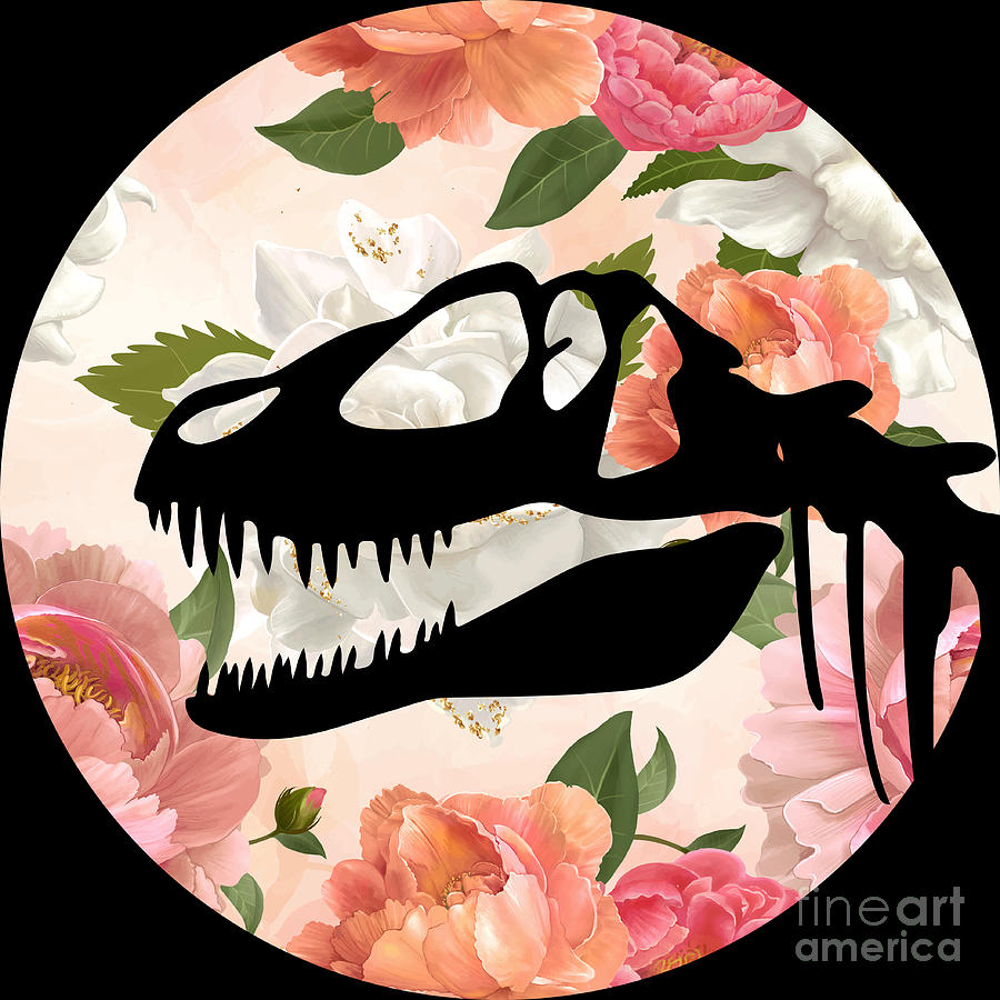 Dino Flowers Dinosaur Tyrannosaurus Rex Gift Idea Digital Art by