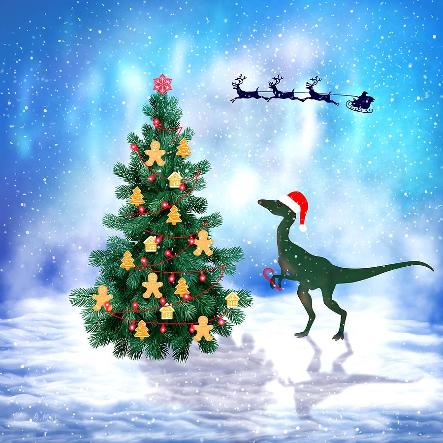 Dinosaur Christmas Digital Art by Anastasiya Malakhova