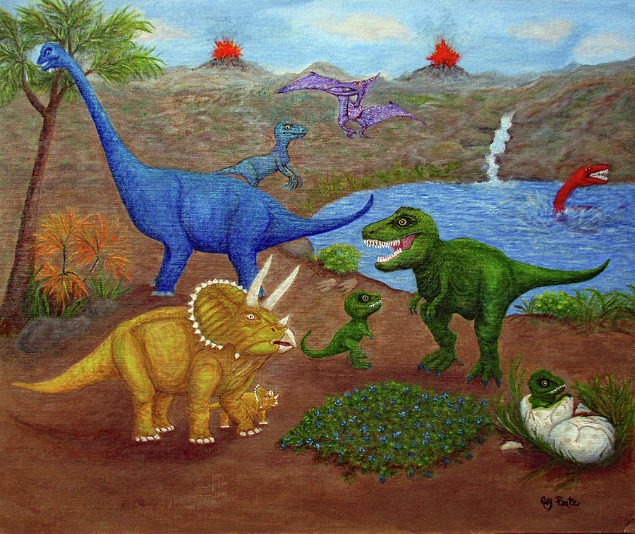 Dinosaur Day Painting by Gay Pautz