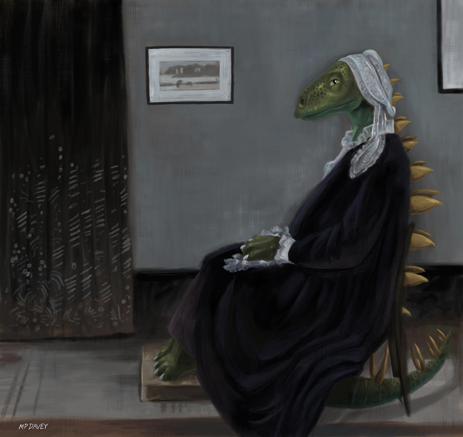 Dinosaur Mother in chair after Whistler  Digital Art by Martin Davey