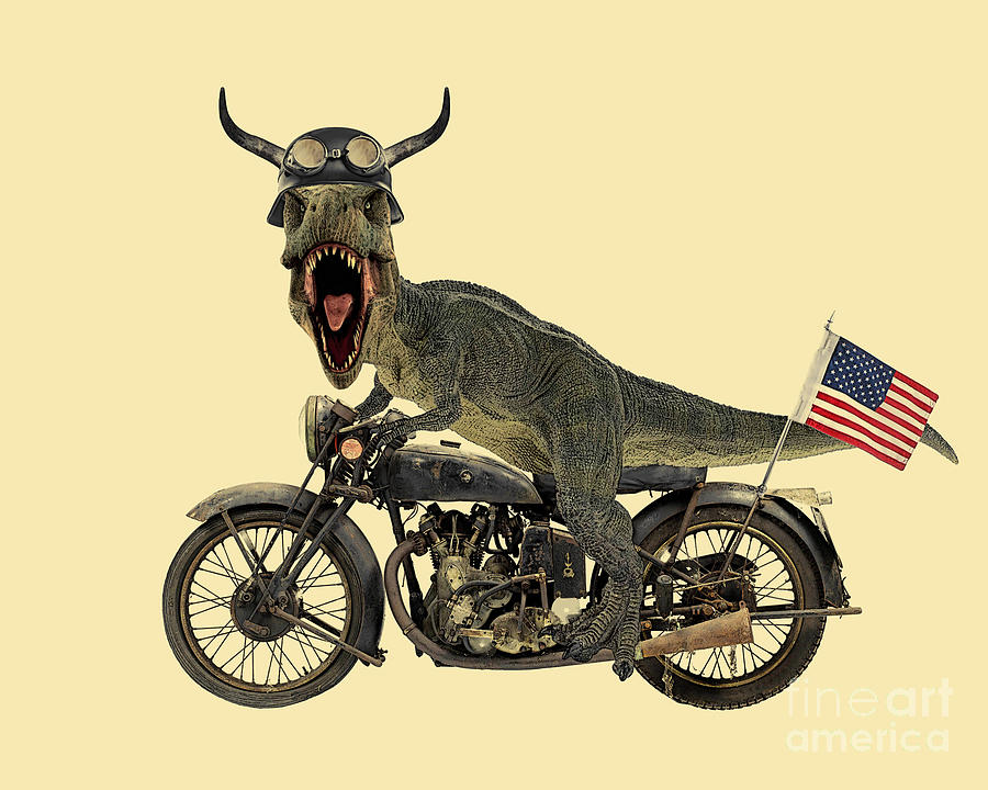 Dinosaur Digital Art - Dinosaur Motorbike Lover by Madame Memento