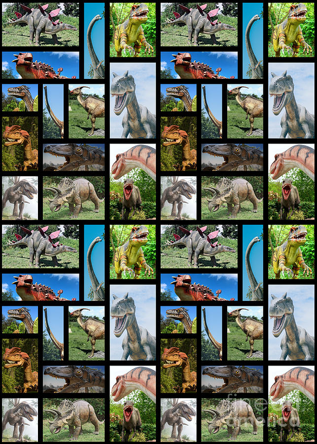 Dinosaur Postcard Collage Pattern Digital Art by Juan Romero - Pixels