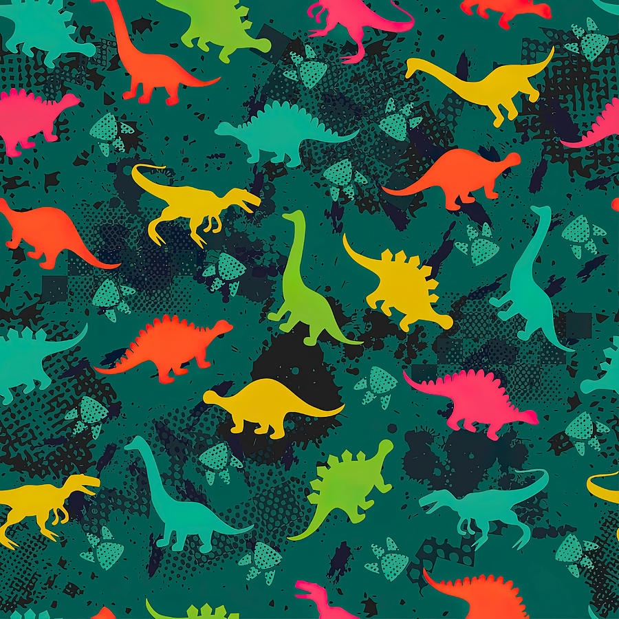 Dinosaur Seamless Pattern Dinosaur Seamless blue Painting by Powell ...