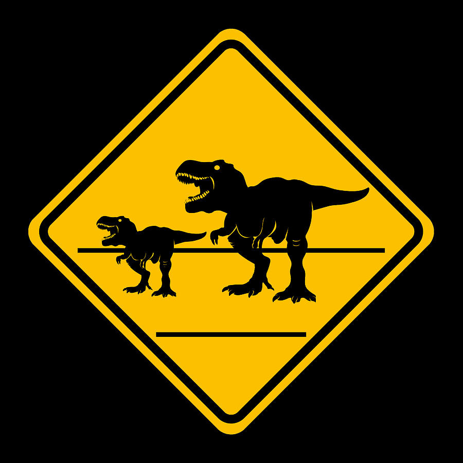 Dinosaur T Rex Funny Road Crossing Sign Tyrannosaurus Rex Digital Art