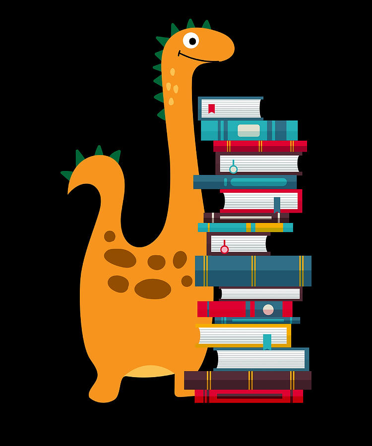 Dinosaur With Books Funny Reader Poster Painting by Joe Taylor - Pixels