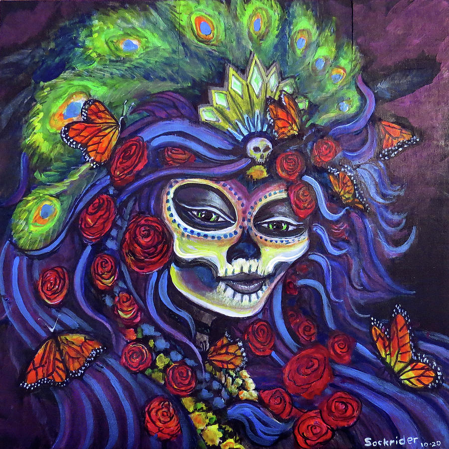 Dio Del Los Muertos Catrina - Taos Painting by David Sockrider