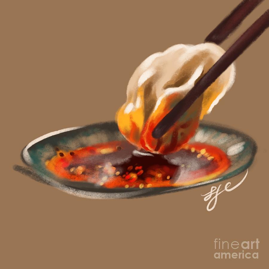 Dumpling Painting - Dip the Dumpling by Frankie Huang