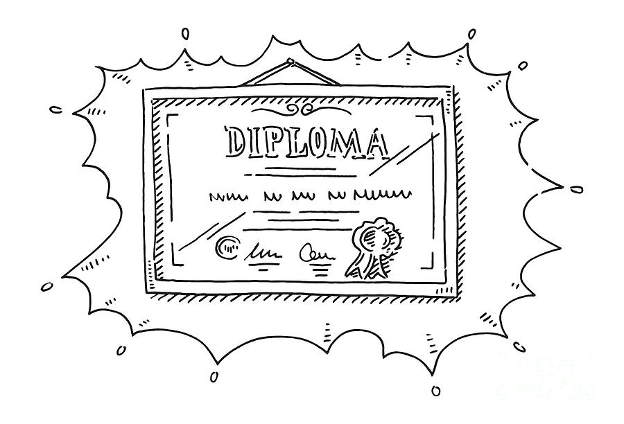 Black And White Drawing - Diploma In Picture Frame Drawing by Frank Ramspott