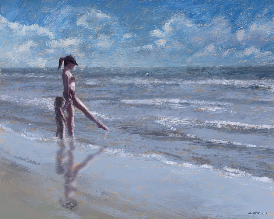 Dipping Toes at Hilton Head Island Painting by Larry Whitler