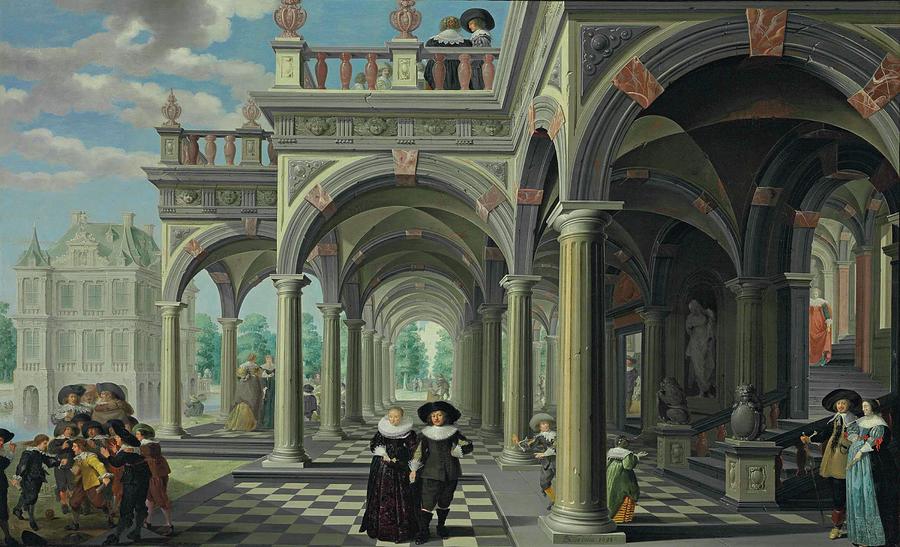 Dirck Van Delen Heusden 1604-05-1671 Arnemuiden An Architectural Capriccio With Figures Promenading Painting