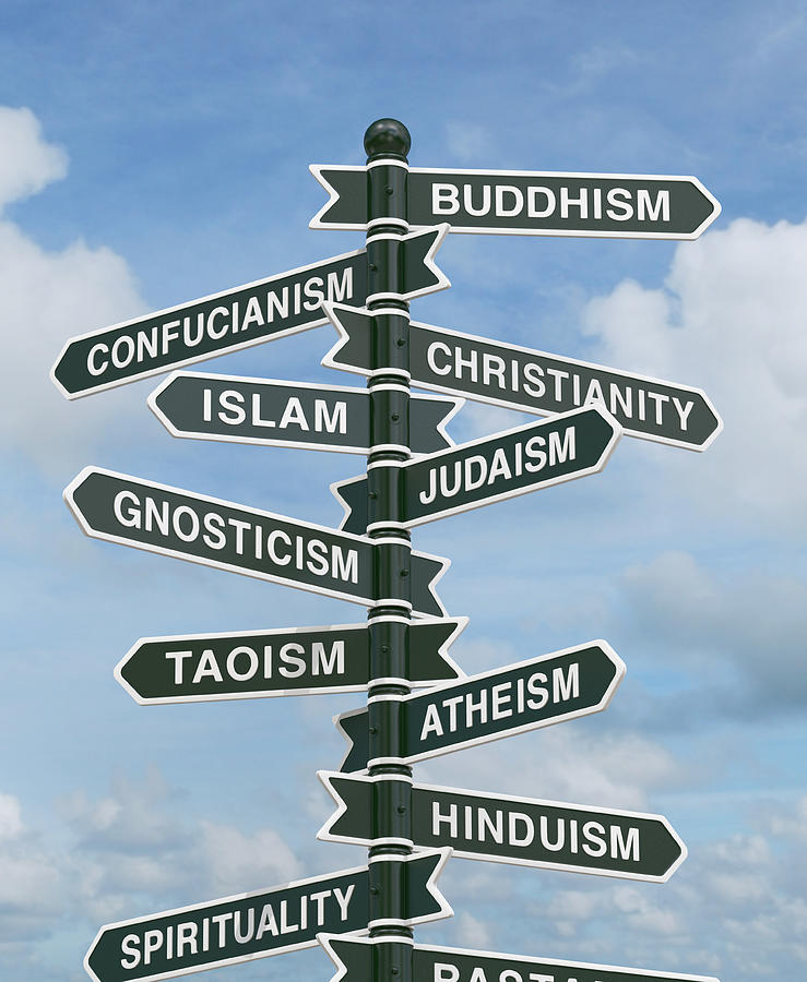 Directional signs pointing to various religions Photograph by Dimitri Otis