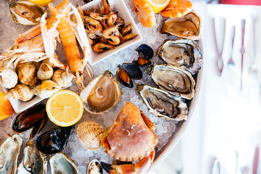 Directly above view of seafood platter Photograph by Alexander Spatari