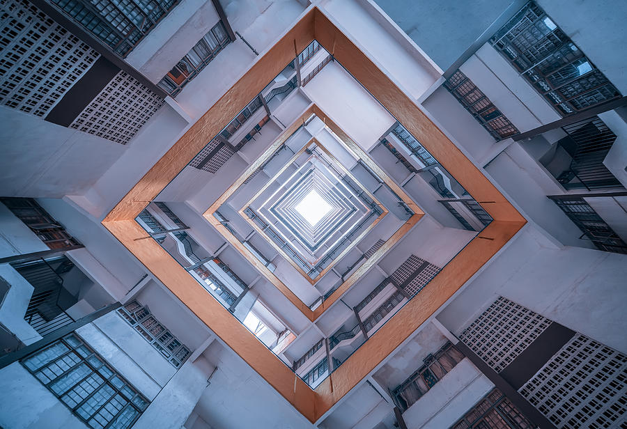 Directly Below Shot Of Modern Building Against Sky Photograph by Xuanyu Han