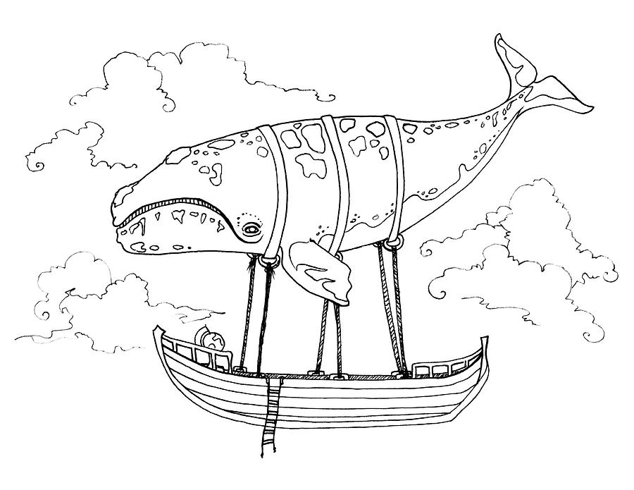 Dirigible Whale Drawing by Katherine Nutt