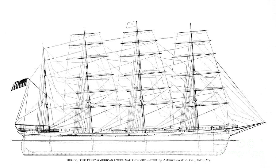 Dirigo, the First American Steel, Sailing Ship b4 Drawing by Historic ...