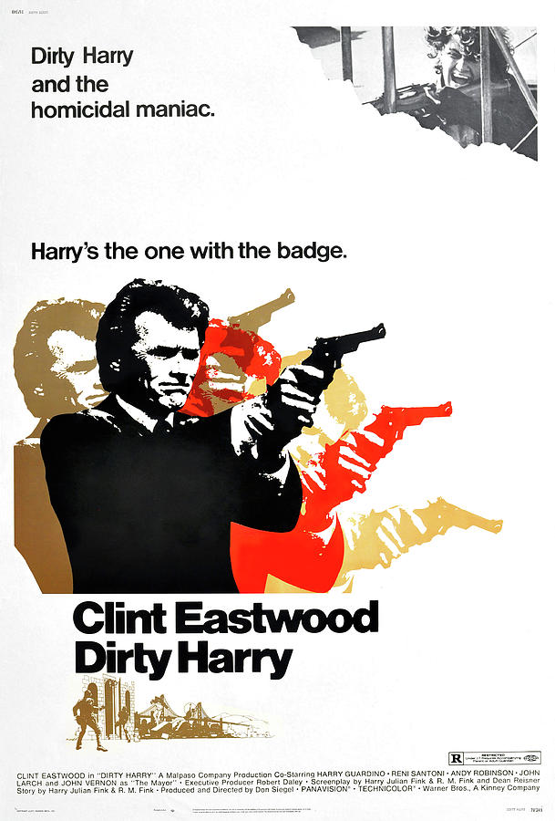 Dirty Harry, 1971 - art by Bill Gold Mixed Media by Movie World Posters