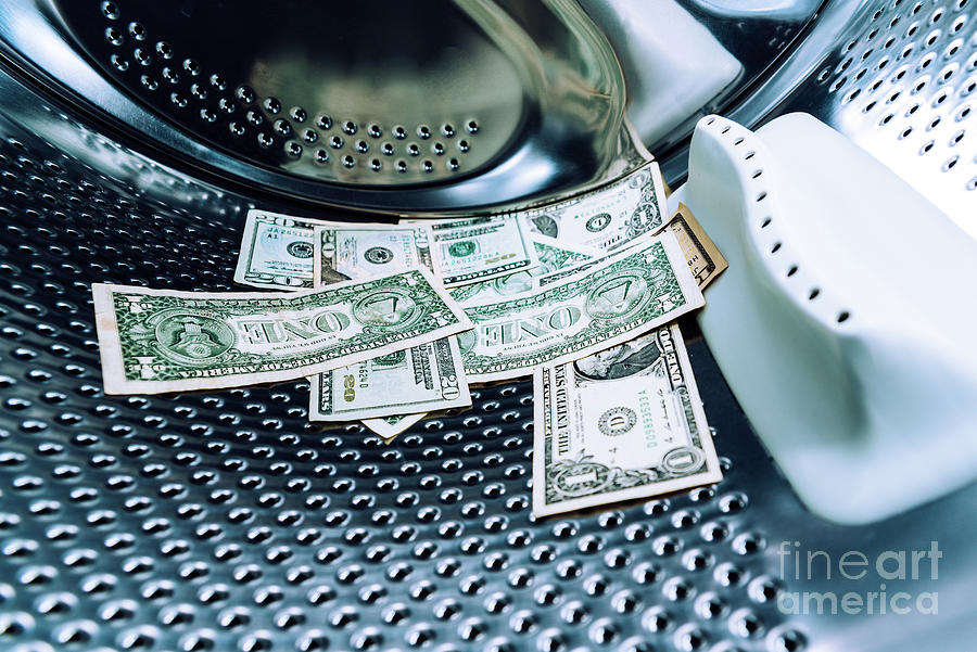 Dirty Money Bills Inside A Broken Washing Machine, New Appliance Photograph
