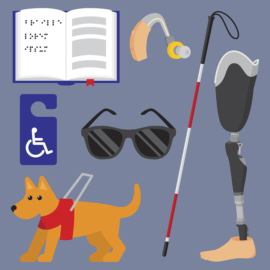 Disability Items Flat Set Drawing by JakeOlimb
