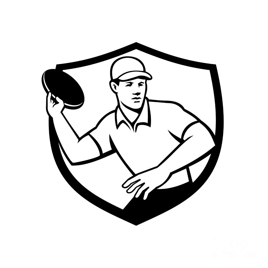 Black And White Digital Art - Disc Golf Player Throwing Crest Black and White by Aloysius Patrimonio