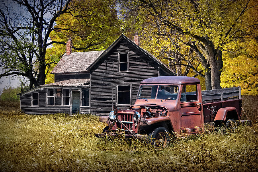 Discarded Truck by an Abandoned House in Autumn Photograph by Randall Nyhof
