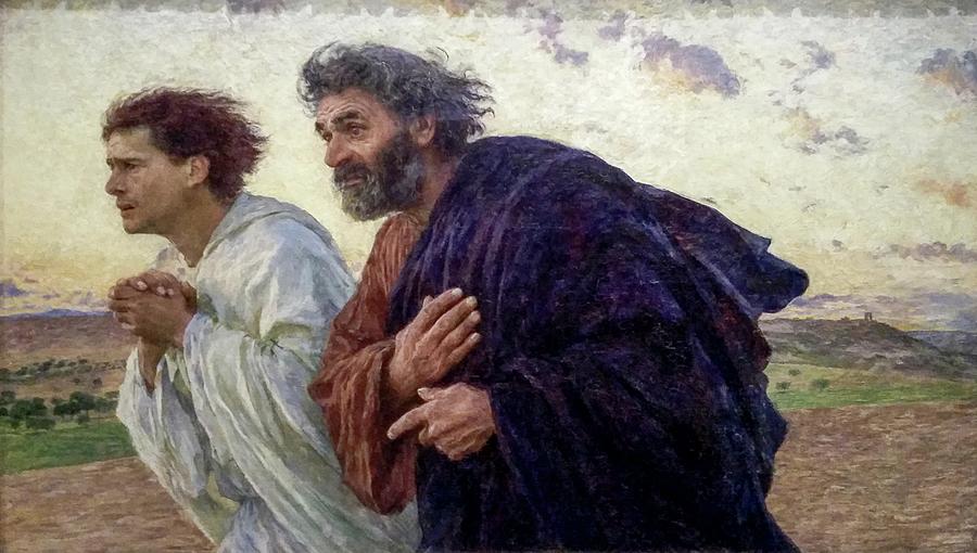 Disciples Peter and John Rushing To The Sepulcherthe Morning of The Resurrection Painting by Eugene Burnand