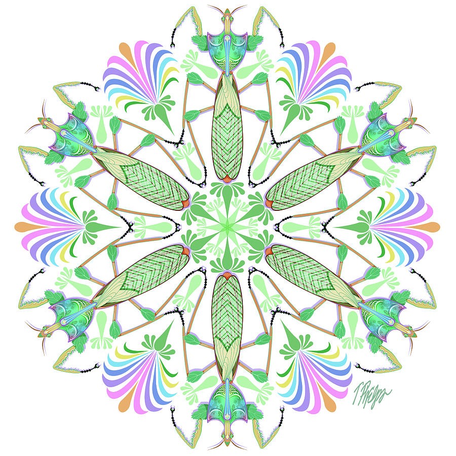 Grasshopper Digital Art - Disco Devil Leaf Mantis Dance Nature Mandala by Tim Phelps